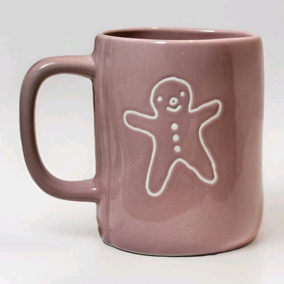 New Rae Dunn Pink HOT COCOA Mug Double Sided with Gingerbread Man - Picture 3 of 7